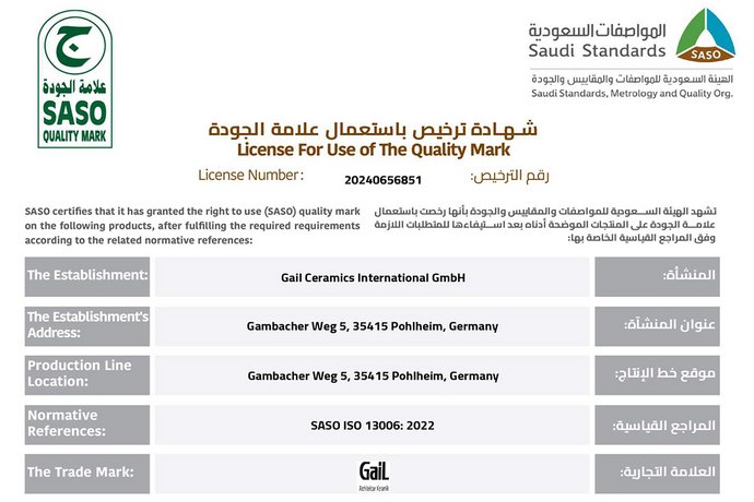 SASO ISO certified