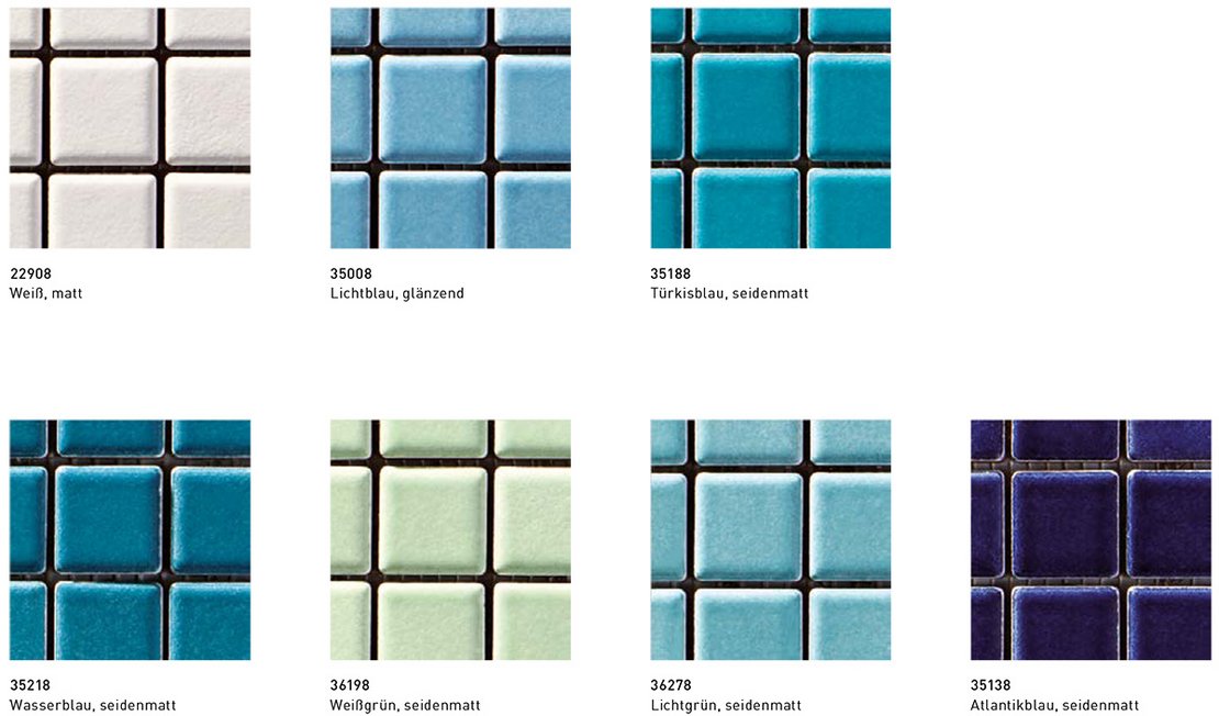 Mosaic tiles for swimming pools